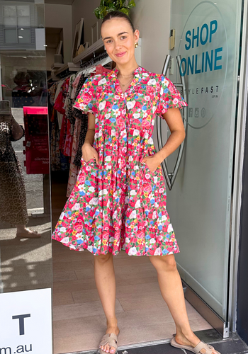 GINA TIERED COTTON DRESS - FLORAL PRINT