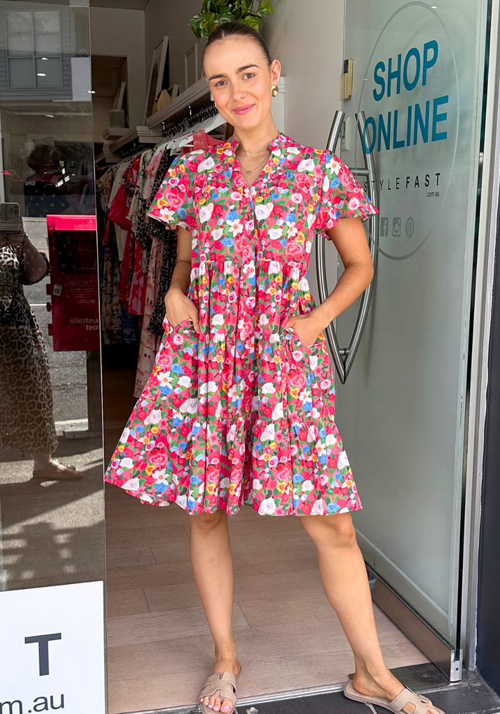 Load image into Gallery viewer, GINA TIERED COTTON DRESS - FLORAL PRINT