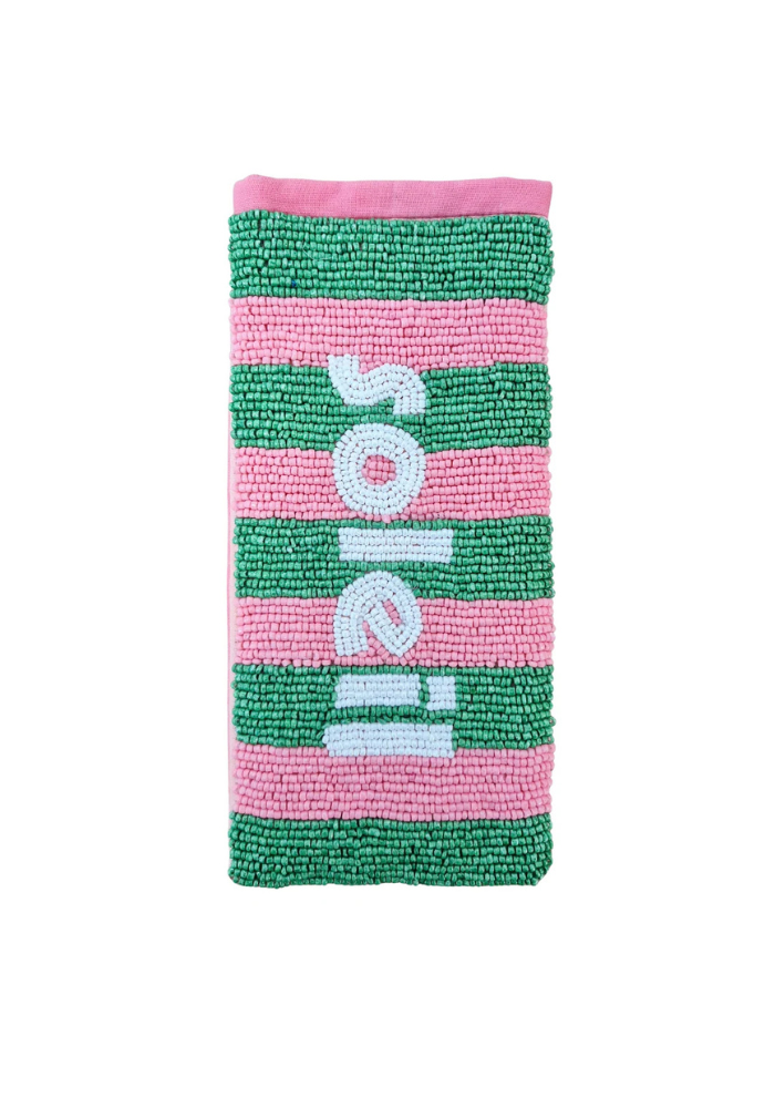ZODA BEADED GLASSES POUCH - SOLEIL GREEN/PINK