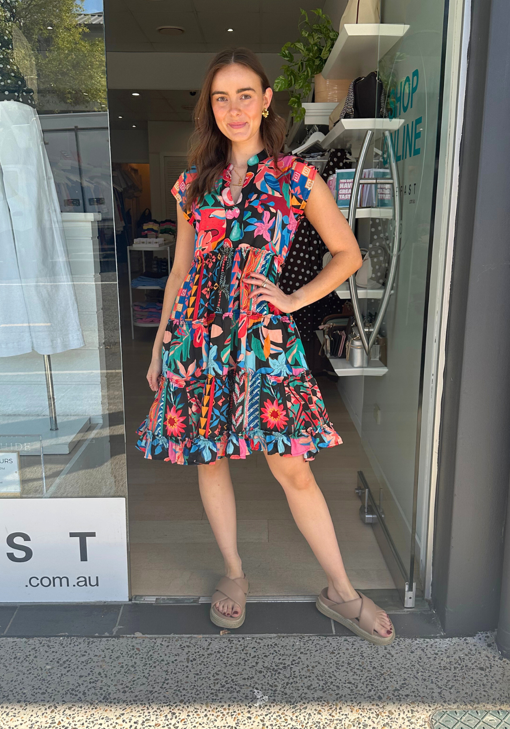 LULALIFE CHABELA TIERED DRESS - MULTI PRINT