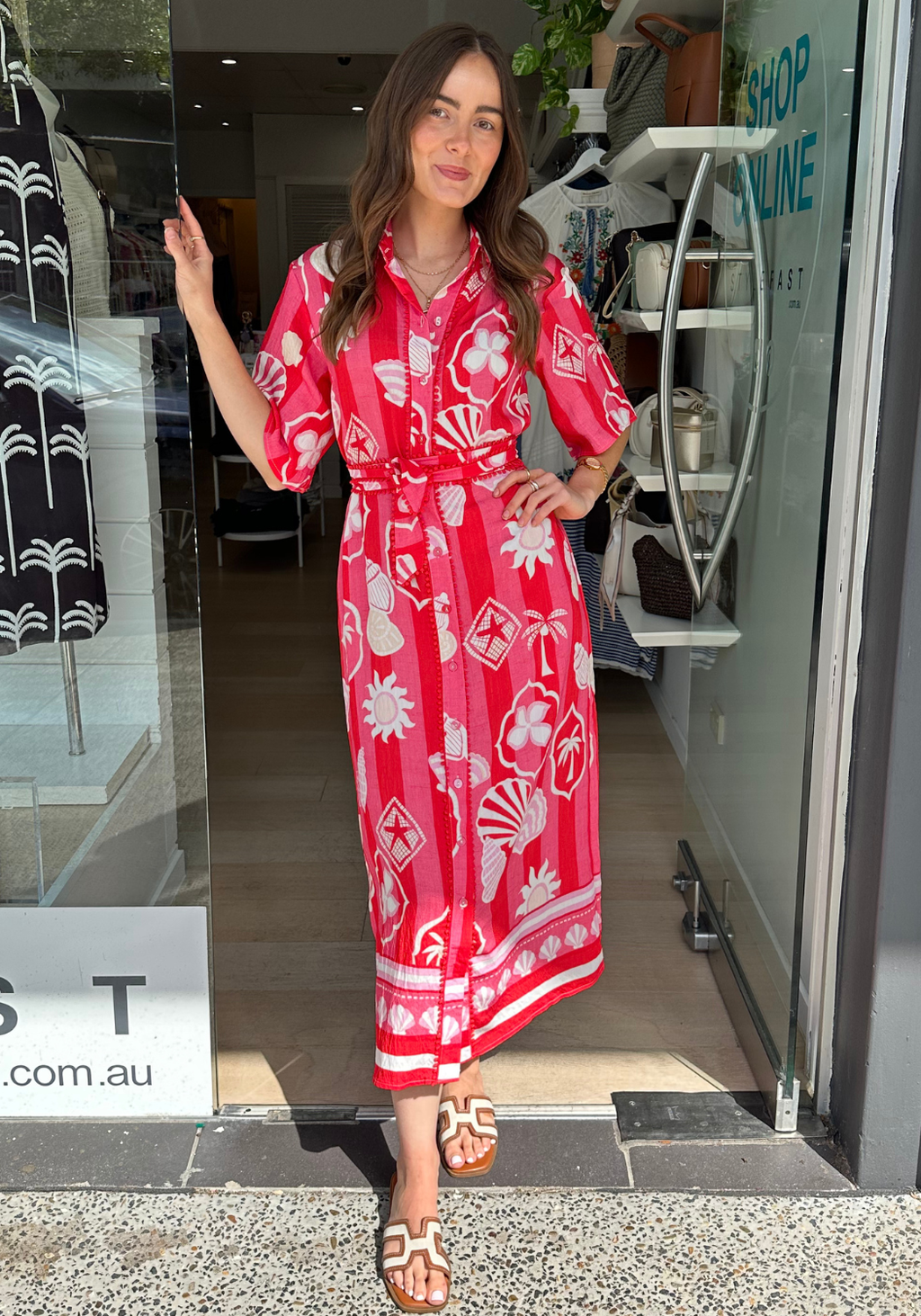 LEILANI MAXI SHIRTDRESS - RED/PINK PRINT