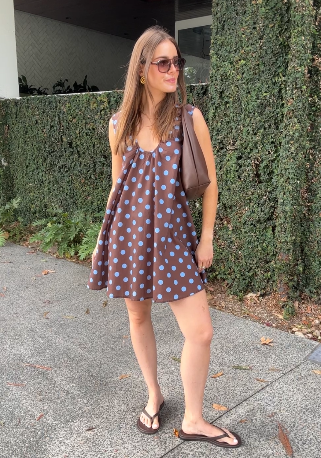 ZIVA A LINE MINI DRESS - BLUE & CHOC SPOT