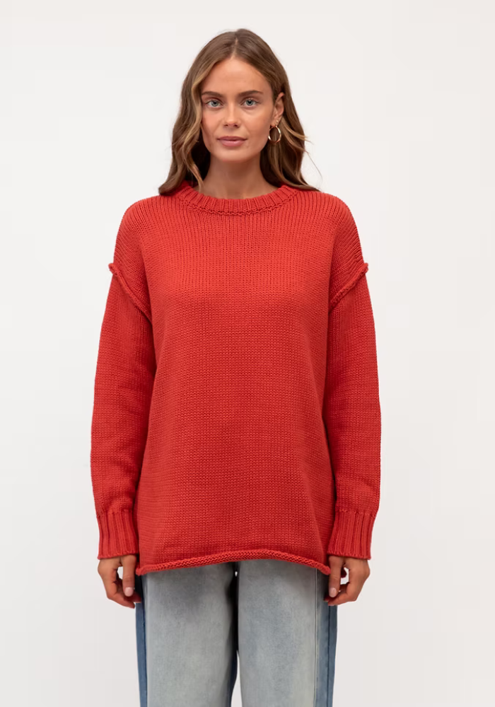 CLARA RELAXED COTTON KNIT - BRICK RED