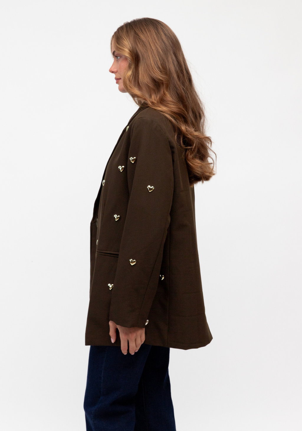 CELINE CONTRASTING HEART BLAZER - CHOCOLATE