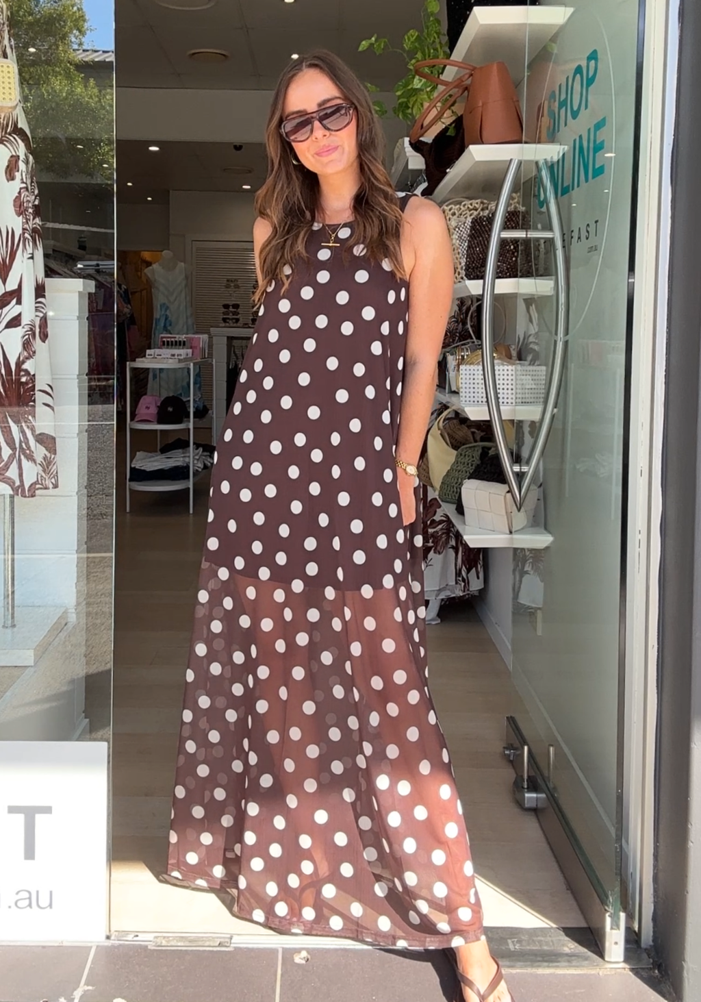 TANYA MESH MAXI DRESS - CHOCOLATE SPOT