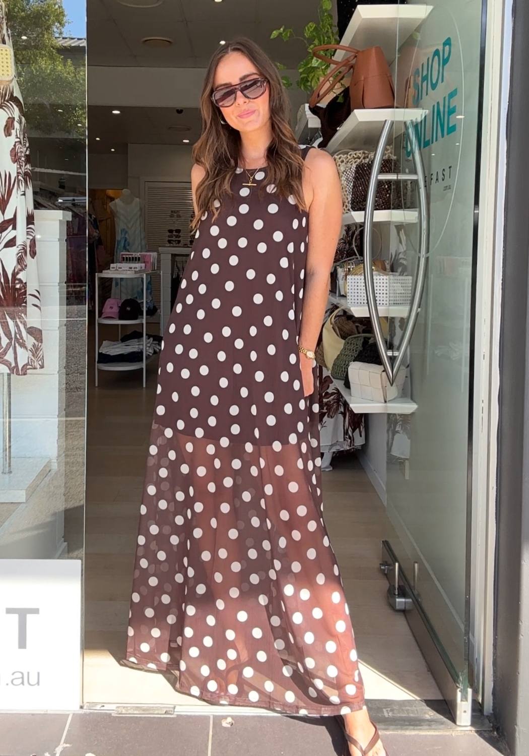 TANYA MESH MAXI DRESS - CHOCOLATE SPOT