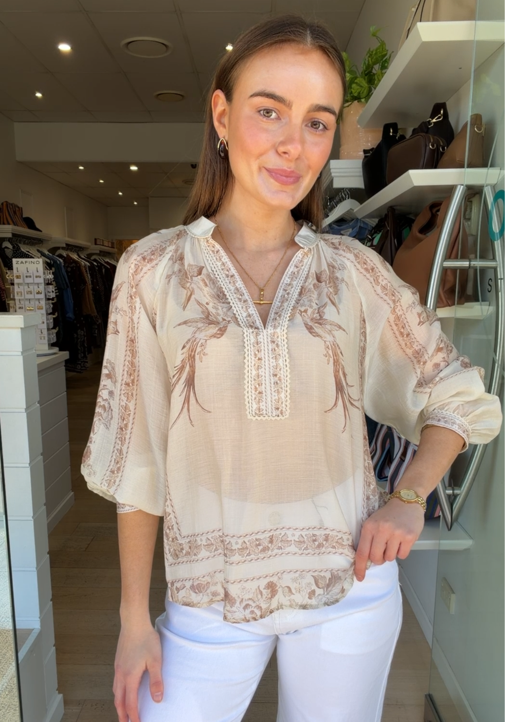 FREYA BLOUSE - NEUTRAL PRINT