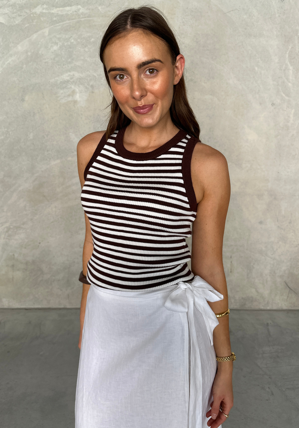 RIA KNITTED TANK - CHOCOLATE STRIPE