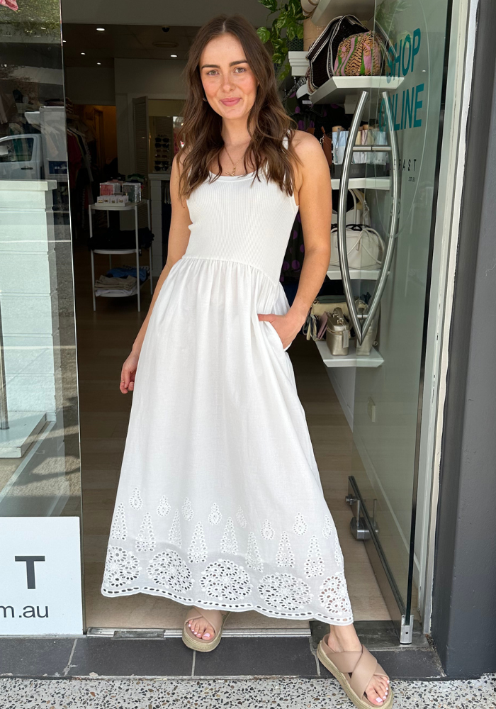 FEATHER + NOISE BIANCA DRESS - WHITE