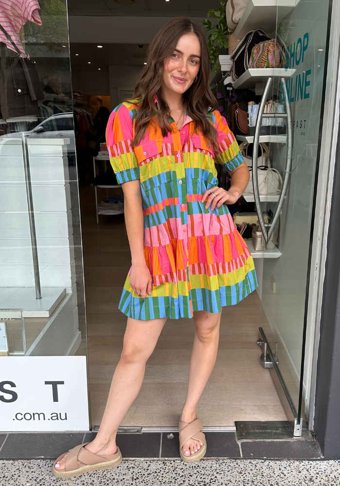 ITAMI CANNES BUTTON MINI DRESS - MULTI