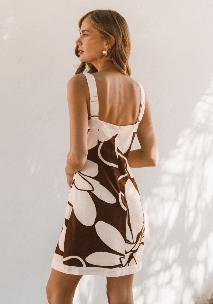 SUMMER BLOOM MINI DRESS - CHOCOLATE