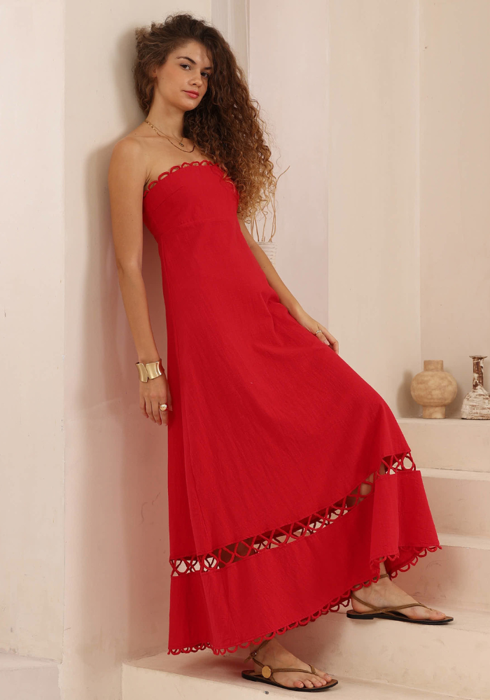 CHARLOTTE STRAPLESS MAXI DRESS - RED