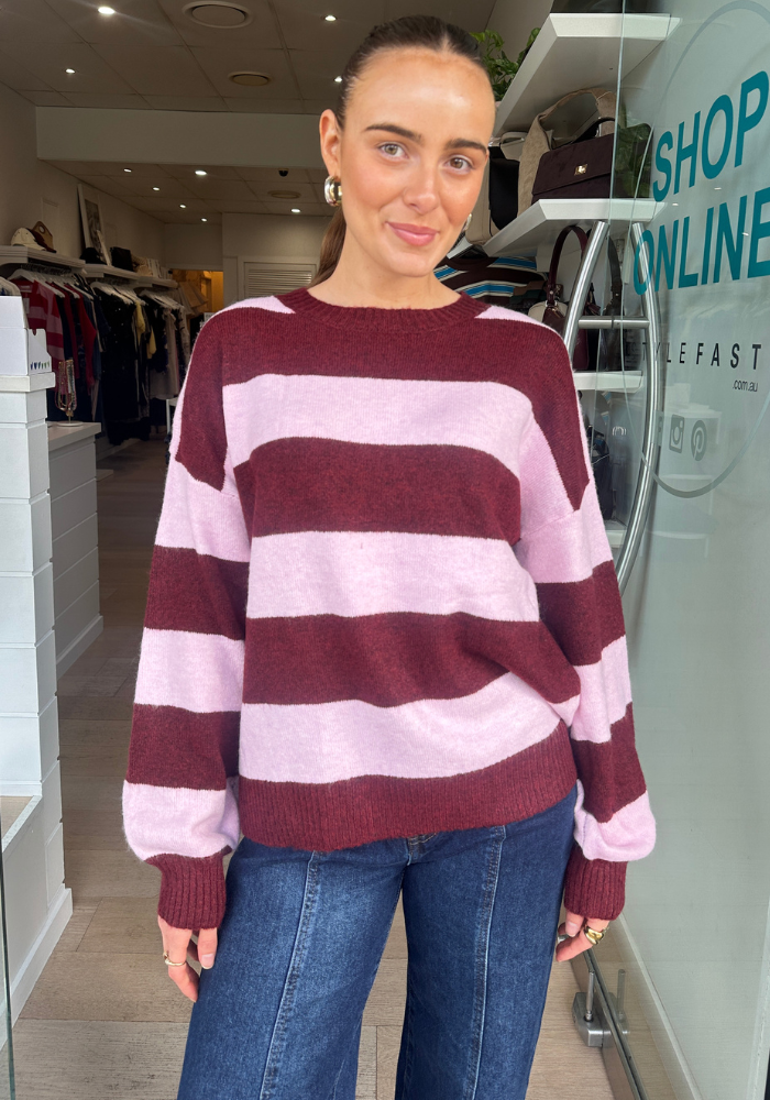 SAMMY STRIPE KNIT - BURGUNDY/PINK