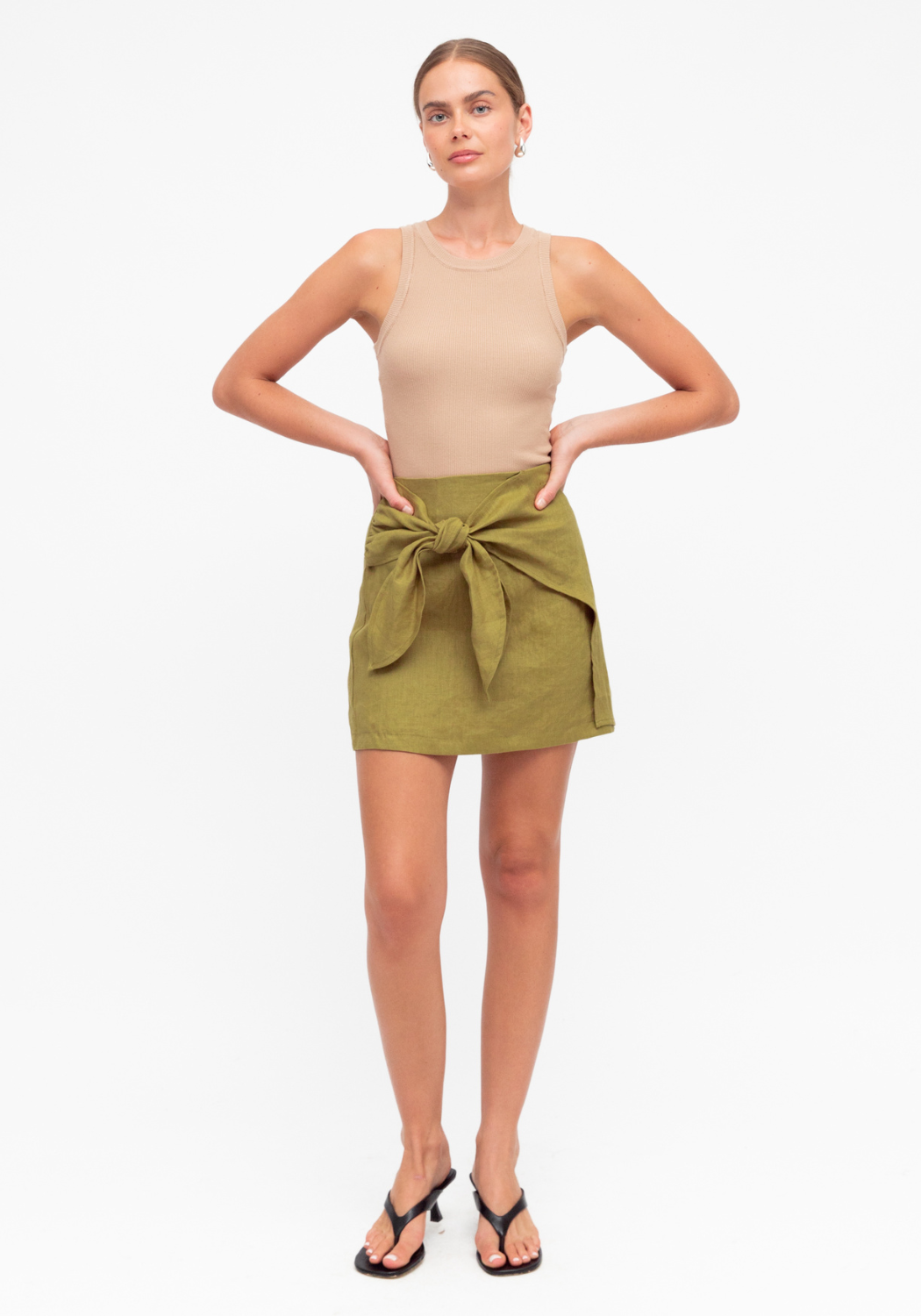 TIANA TIE MINI SKIRT - OLIVE