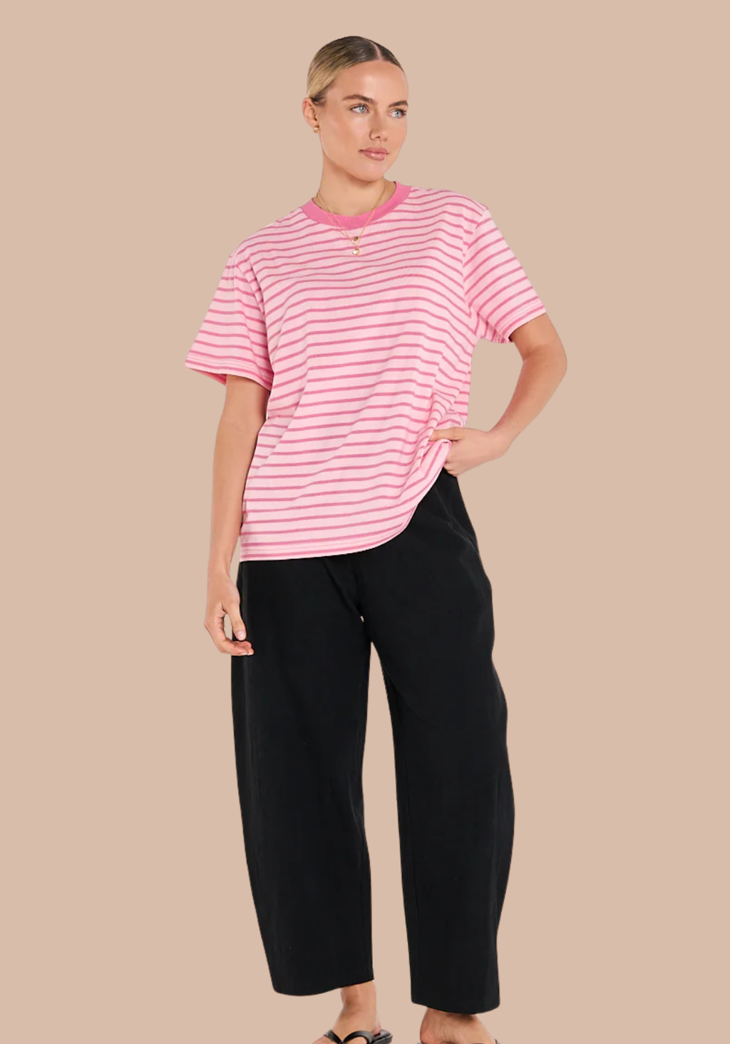 FEATHER + NOISE CARTER TEE - PINK STRIPE