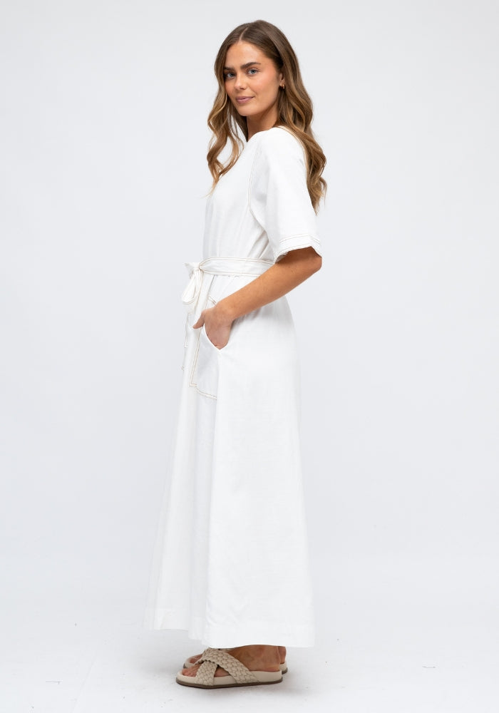 OLIVIA A-LINE MIDI DRESS - WHITE