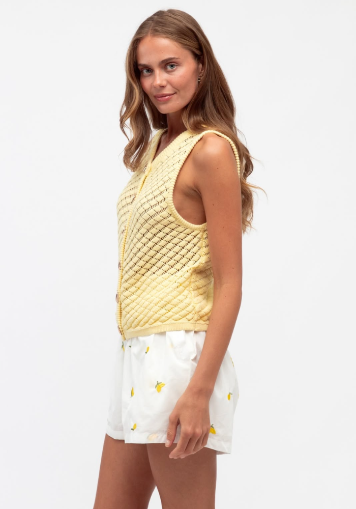 PAULO 100% COTTON KNIT VEST - BUTTER YELLOW