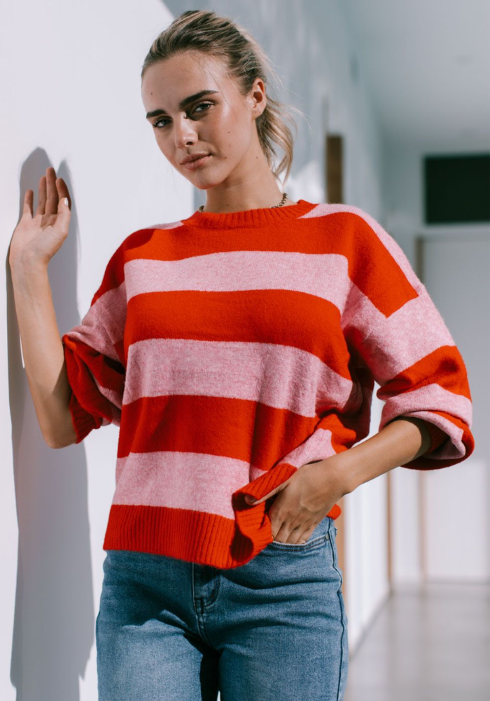 SAMMY STRIPE KNIT - PINK & RED