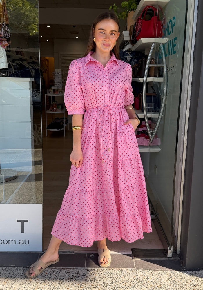 JANE LINEN DRESS - PINK/RED PRINT