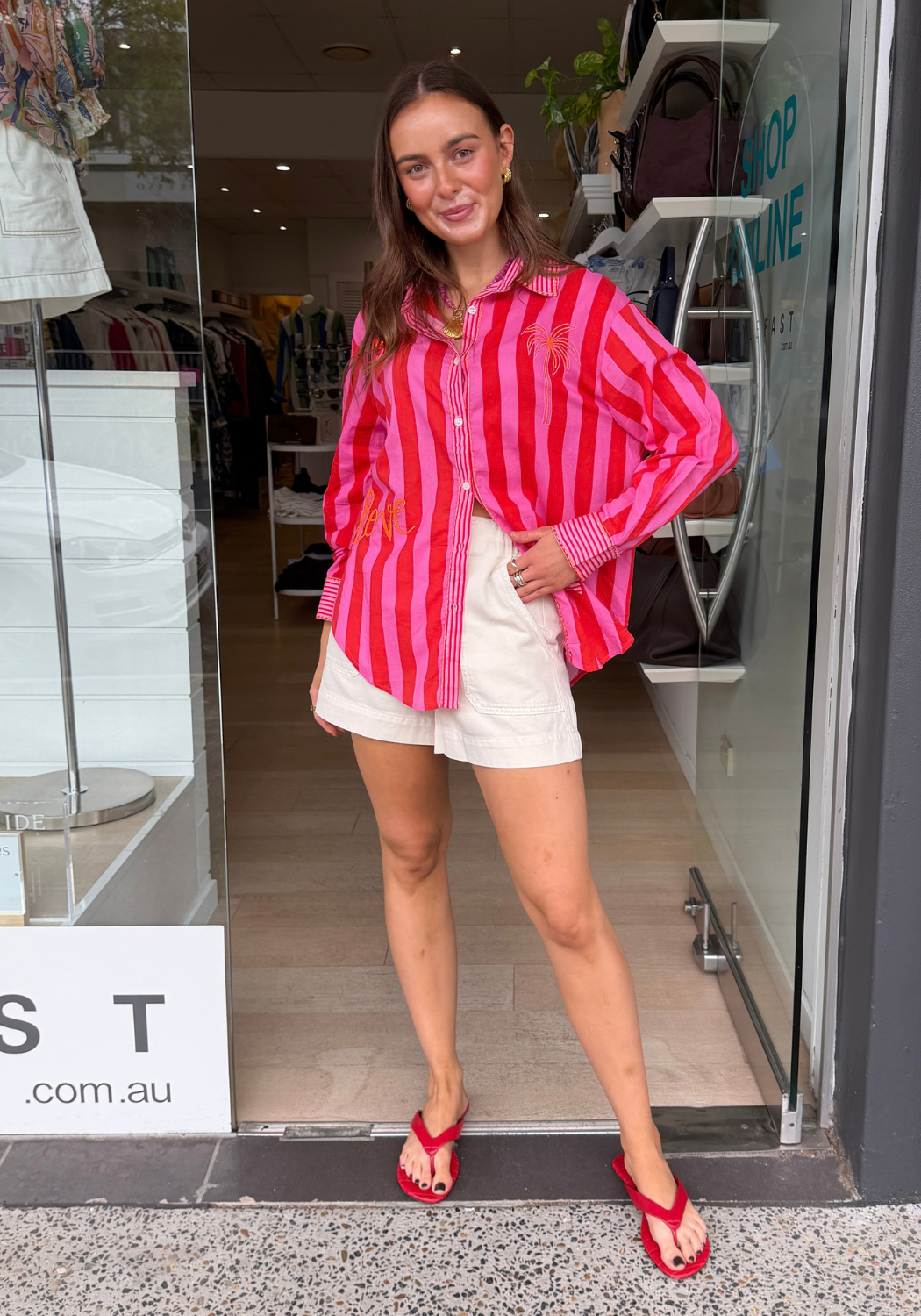 DAISY COTTON SHIRT - RED/PINK STRIPE