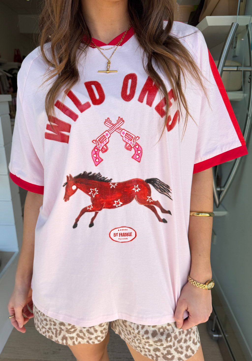 BY FRANKIE WILD ONES OVERSIZED TEE - PINK/RED