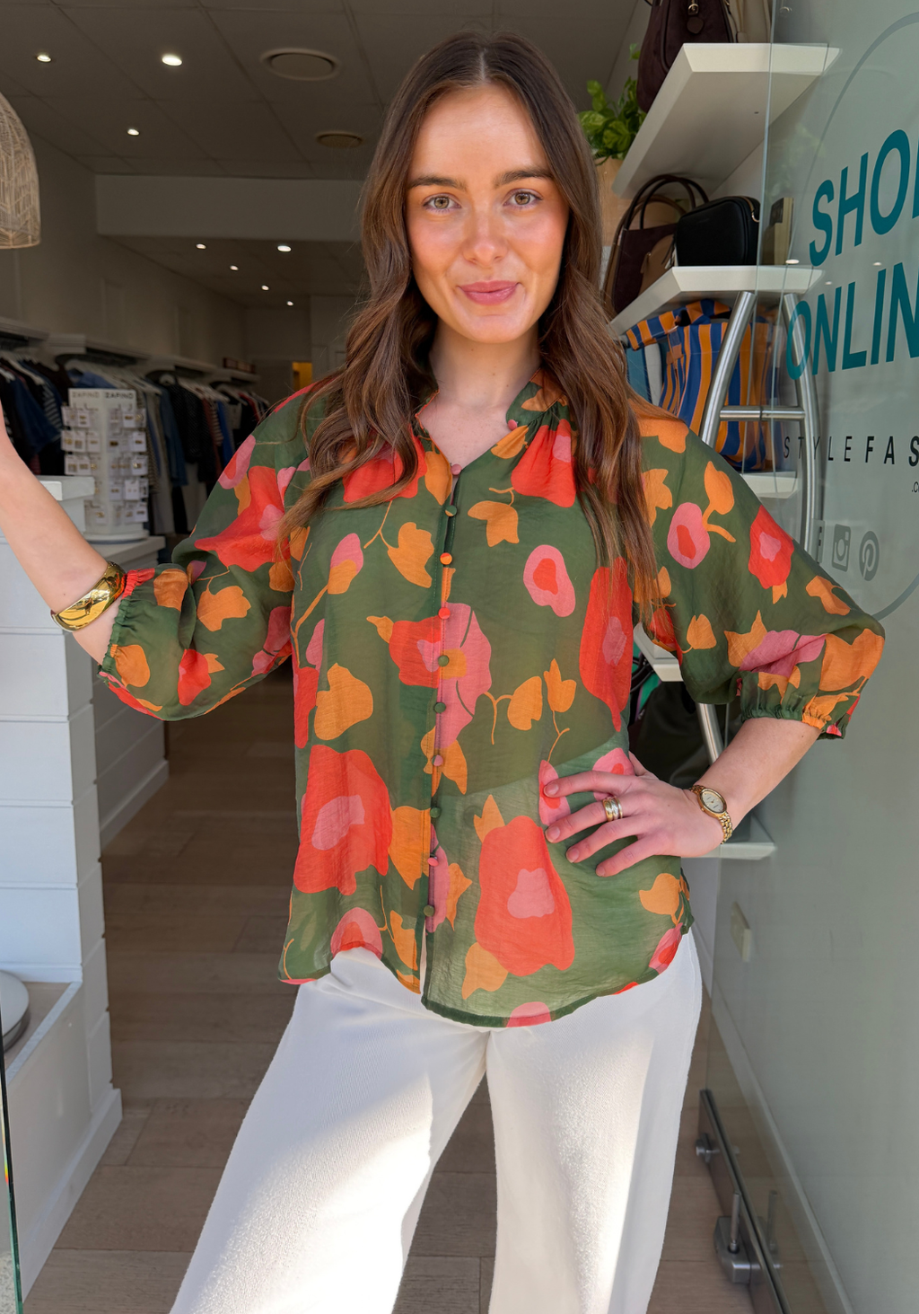 GEORGIE BLOUSE - OLIVE FLORAL PRINT