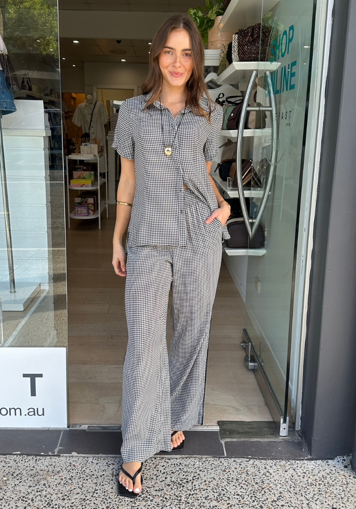 GINA BUTTON UP SHIRT - BLACK GINGHAM