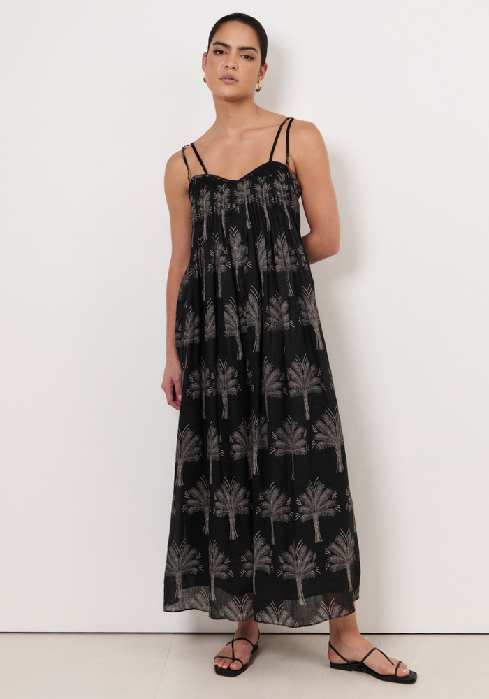 ADORNE INDRA PINTUCK MAXI DRESS - PALM PRINT