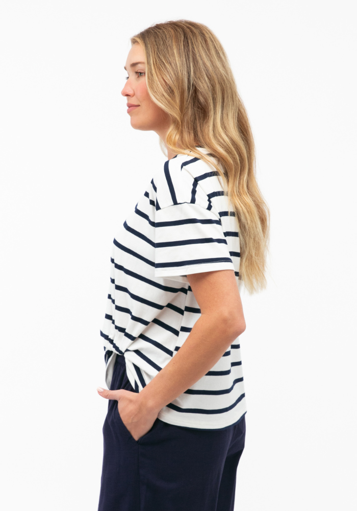 JESSIE EASY TUCK TEE - NAVY/WHTE STRIPE