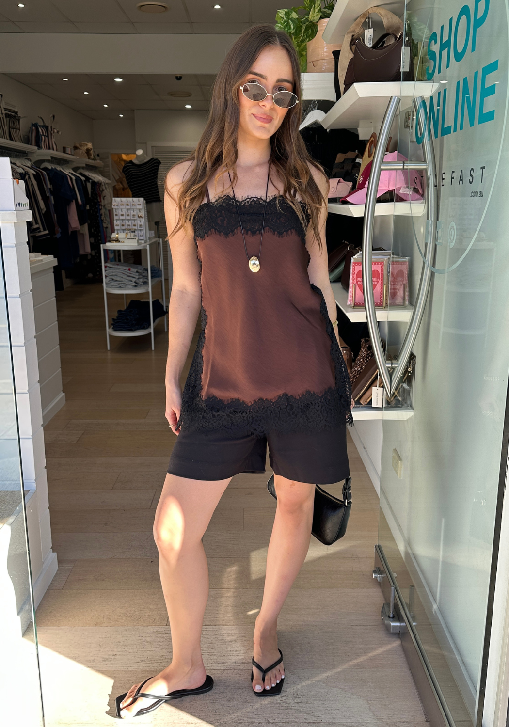 COLETTE LACE DETAIL TANK - CHOCOLATE