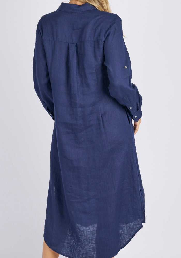 MIRANDA LINEN SHIRT DRESS - NAVY