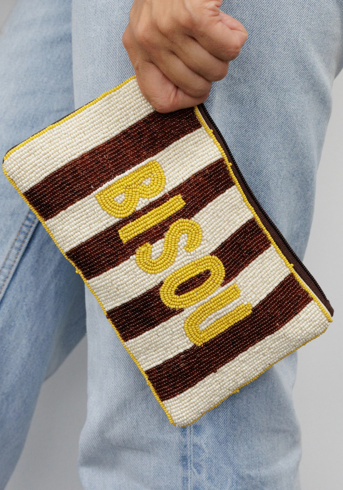 ZODA BISOU BEADED POUCH - CHOCOLATE