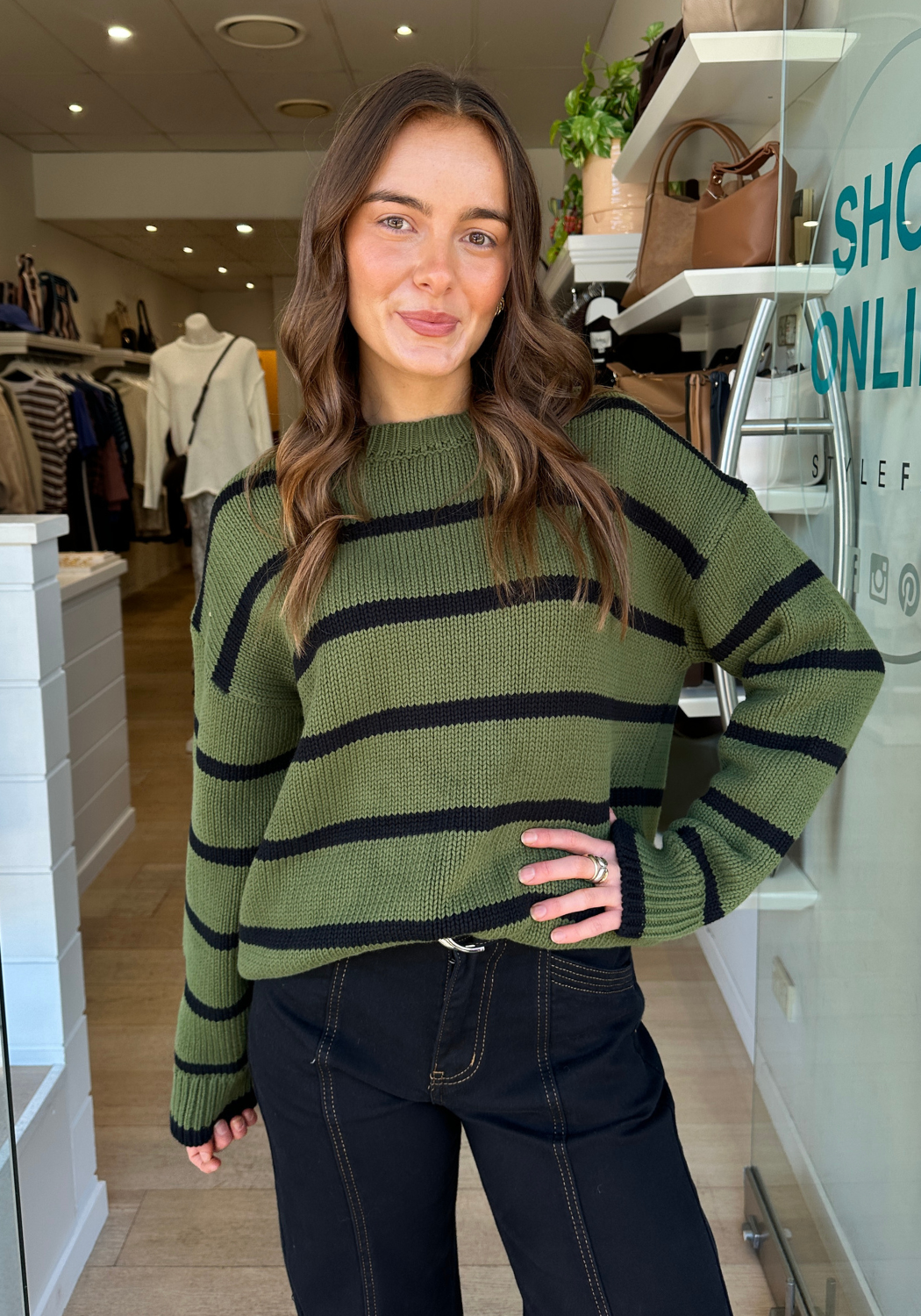 LAUREN OVERSIZED KNIT - OLIVE & BLACK STRIPE