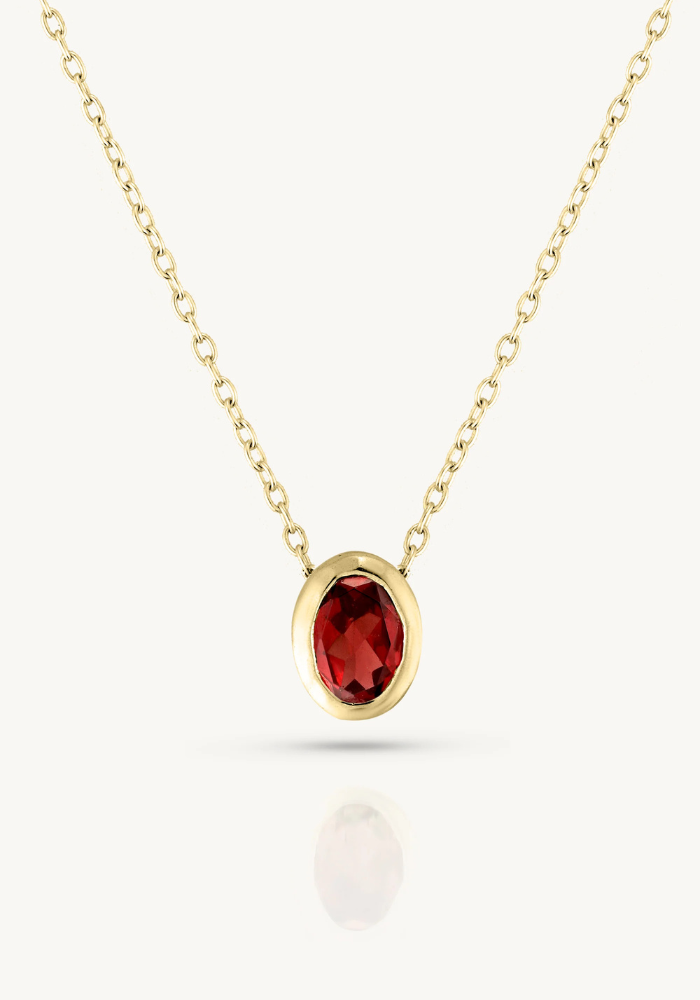 TONI MAY JANUARY GARNET OVAL BIRTHSTONE NECKLACE - GOLD