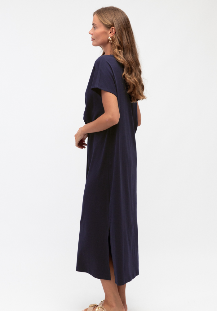 ELLIE FRONT TWIST TEE SHIRT DRESS - NAVY