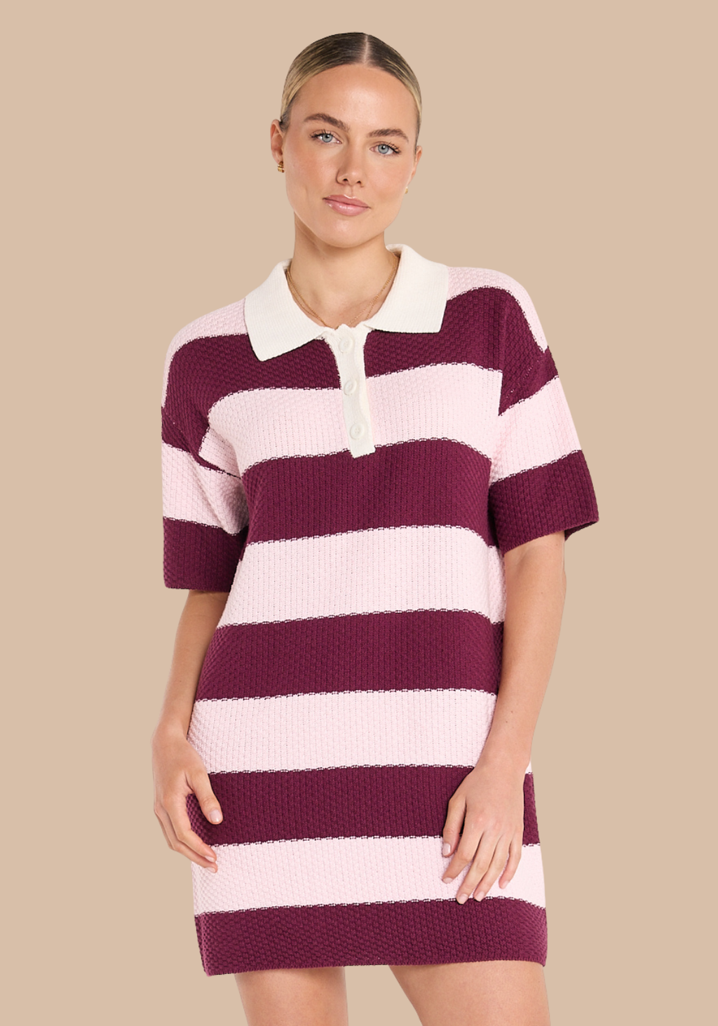 FEATHER + NOISE BREE KNITTED DRESS - PINK & BURGUNDY