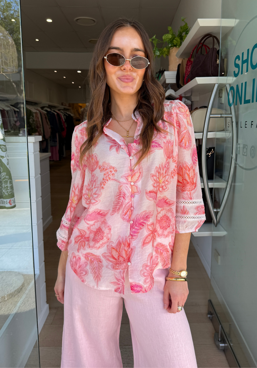 KARLA BLOUSE - PINK BLOSSOM PRINT