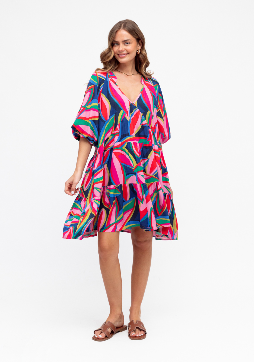 ZINNIA TIERED MINI DRESS - MULTI PRINT