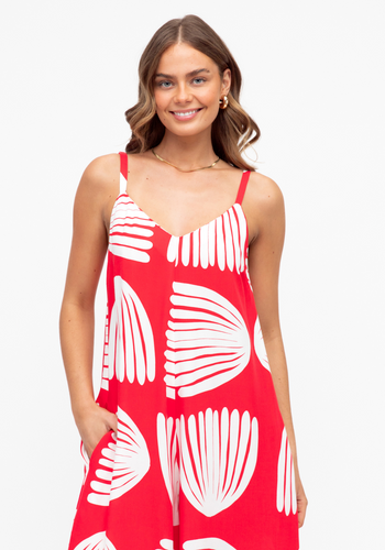 TALLULAH JUMPSUIT - RED & WHITE