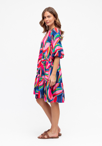 ZINNIA TIERED MINI DRESS - MULTI PRINT