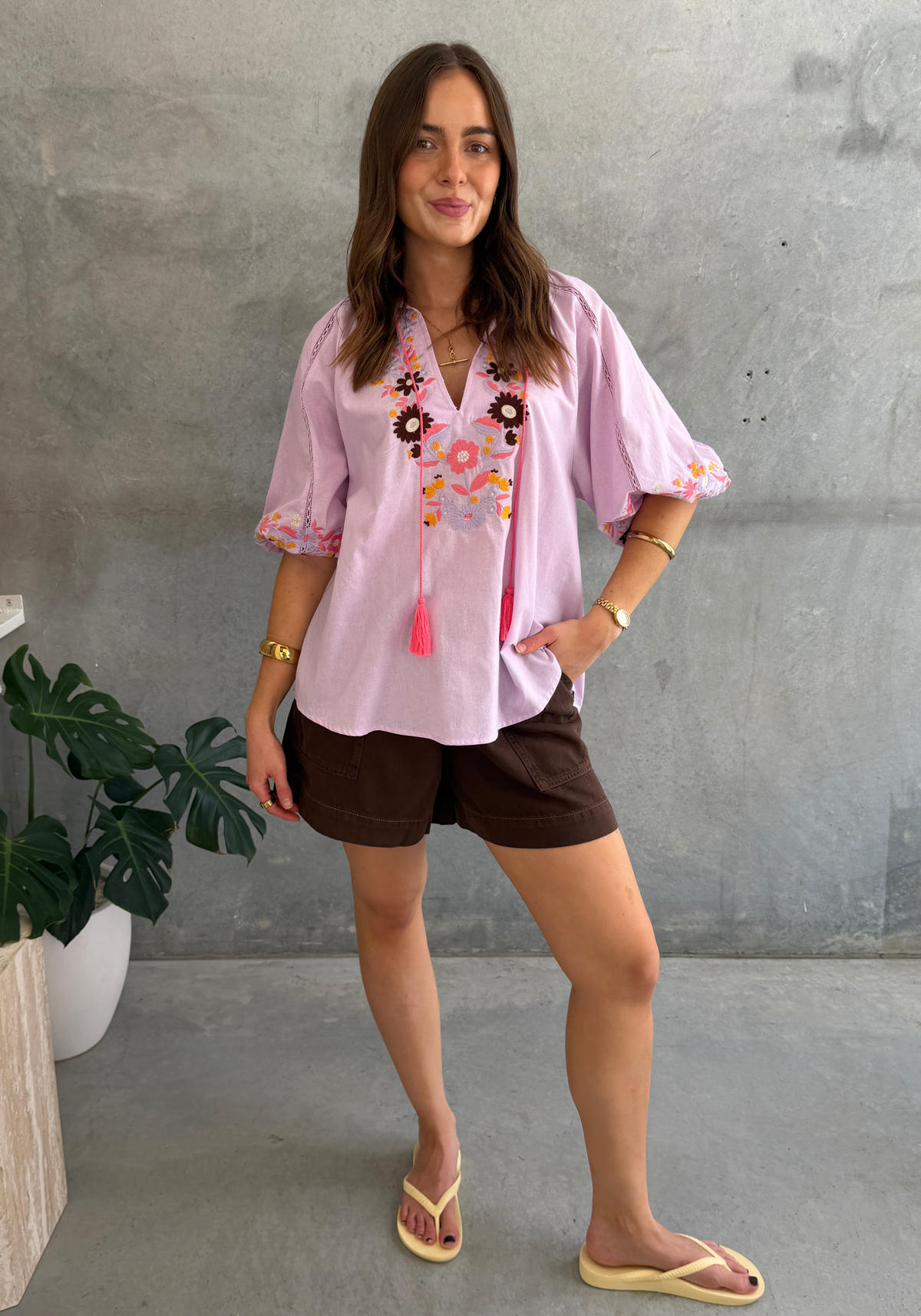 POSIE EMBROIDERED BLOUSE - LILAC