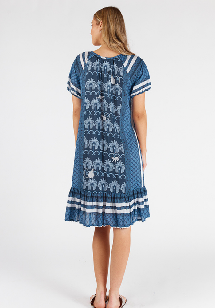 Load image into Gallery viewer, LULALIFE BLAKELY COTTON SHIRRED DRESS - NAVY