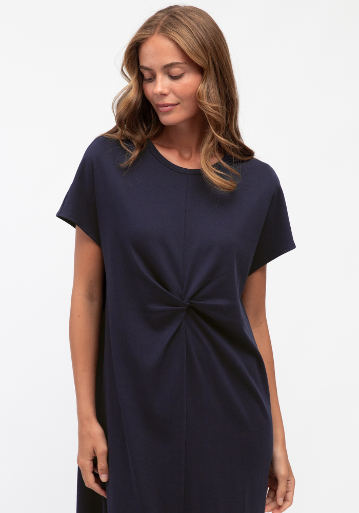ELLIE FRONT TWIST TEE SHIRT DRESS - NAVY