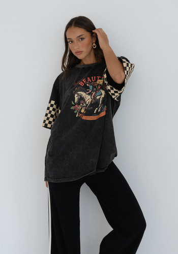 VINTAGE OVERSIZED COWBOY TEE - BLACK WASH