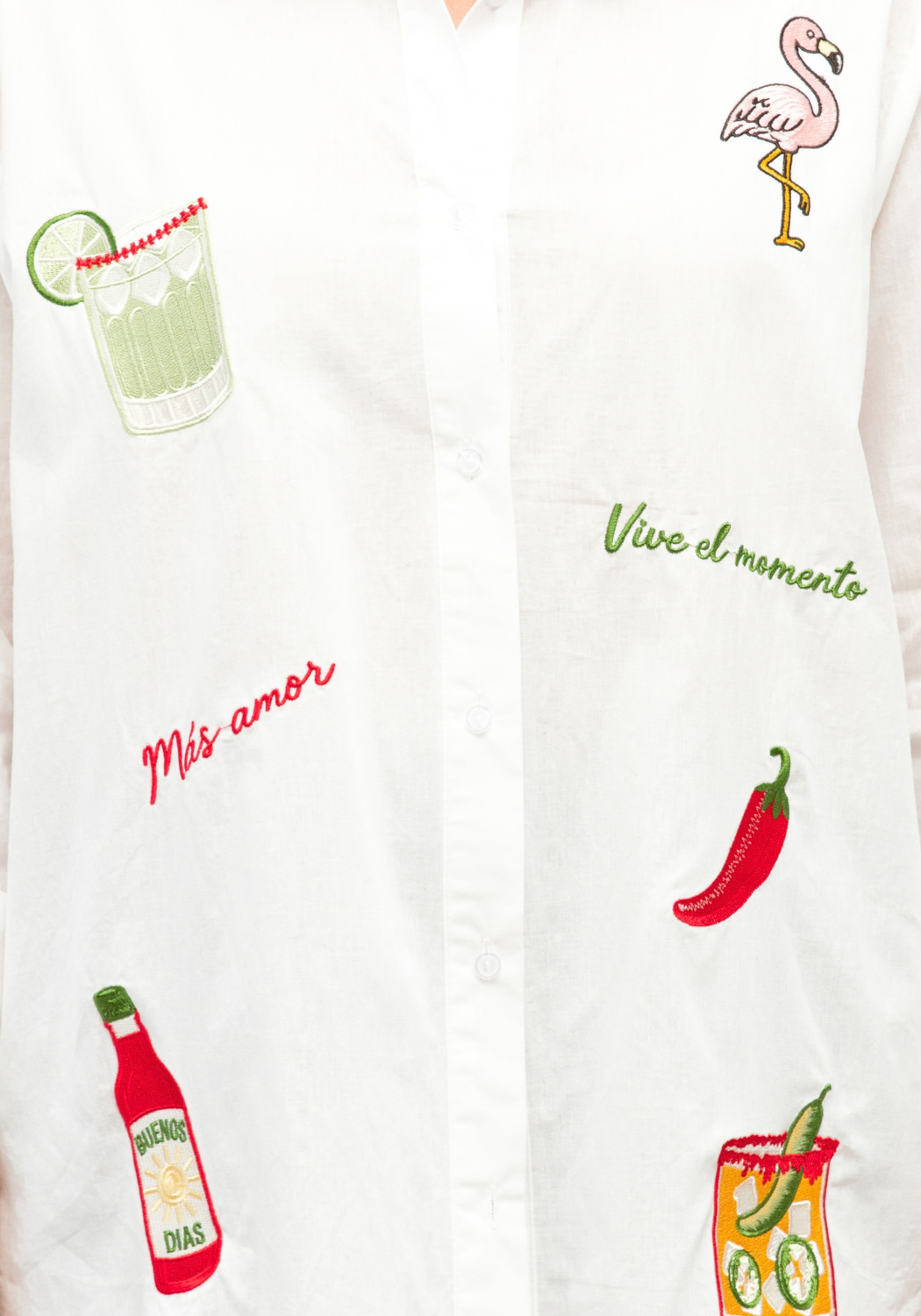 MAS AMORE EMBROIDERED  BUTTON THROUGH SHIRT - WHITE