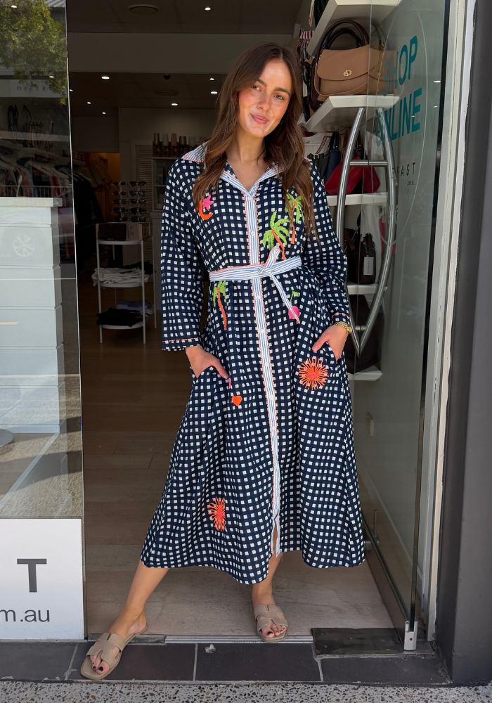 ZARA COTTON SHIRTDRESS - NAVY PRINT