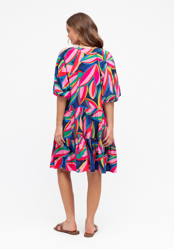 ZINNIA TIERED MINI DRESS - MULTI PRINT