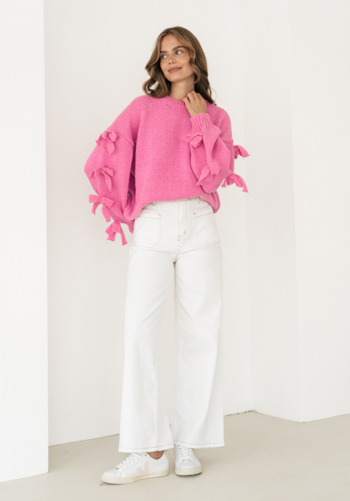 GRETA BOW SLEEVE KNIT - LOLLIE PINK