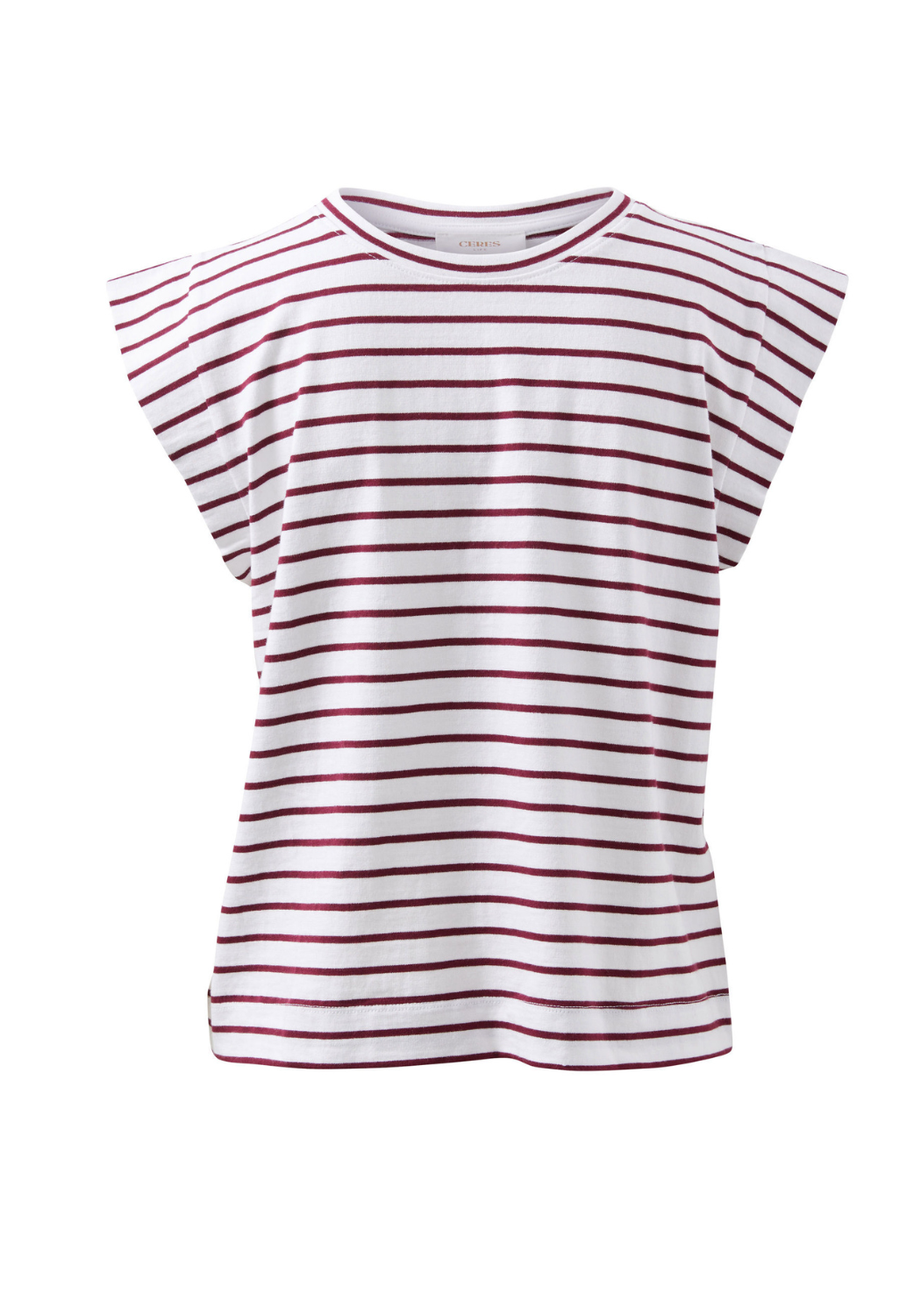CERES LIFE EXTENDED SHOULDER TEE - WHITE/POMEGRANATE STRIPE