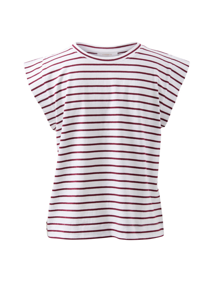 Load image into Gallery viewer, CERES LIFE EXTENDED SHOULDER TEE - WHITE/POMEGRANATE STRIPE